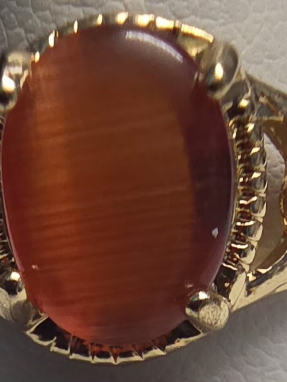 Gold-Tone Women's Ring with Amber-Tone Stone